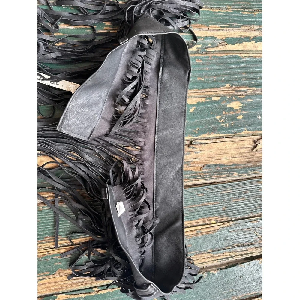 Black Faux Leather Long Fringe Tassel Statement Belt PB-6410 Western Boho